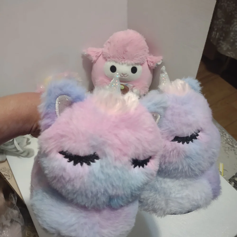Pastel Unicorn Plush Slippers
